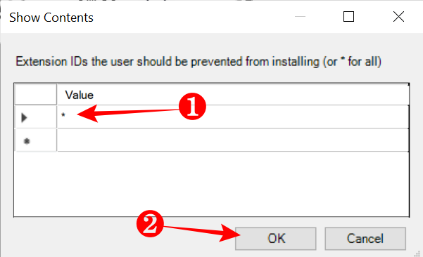 Add an Asterisk in Show Contents option for Configure Extension Installation Blocklist