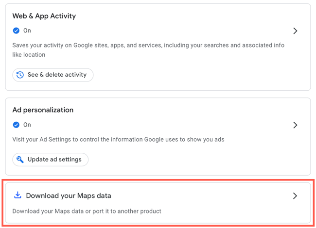 Click Download Your Maps Data