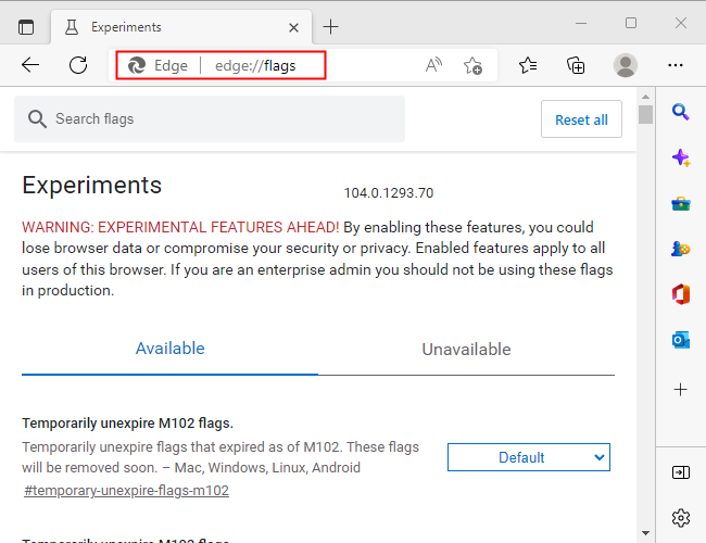 Enter &quot;edge://flags&quot; into the address bar of Microsoft Edge. 