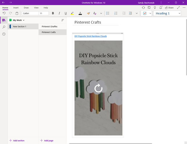 Embedded Pinterest Pin in OneNote for Windows10
