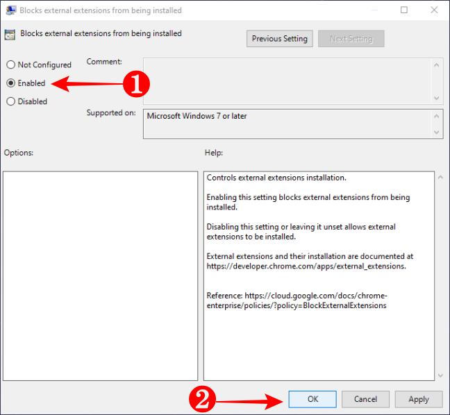Enable Blocking External Extensions from being installed in Chrome
