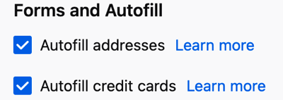 Enable Autofill settings in Firefox