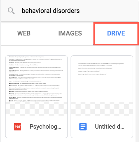 Click Drive to see Google Drive items