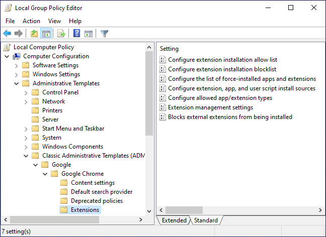 Extensions folder for Google Chrome the Group Policy Editor