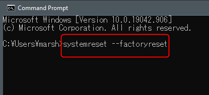 Factory reset command in command prompt