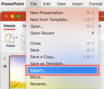 Click File, Export