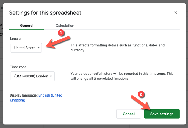 In the &quot;Settings For This Spreadsheet&quot; menu, change the &quot;Locale&quot; value to another location with a different date format to your own, then press &quot;Save Settings&quot; to save the changes.