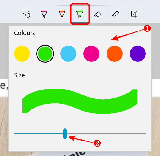 Highlight options in Snip & Sketch