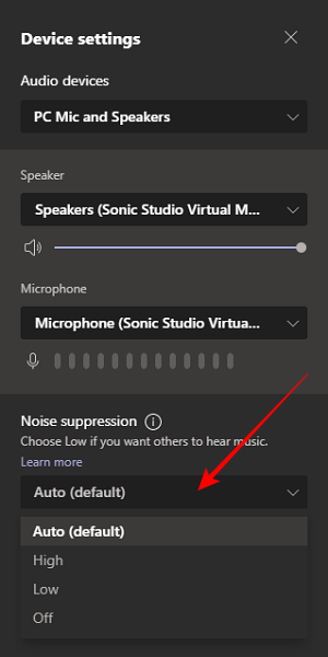 Noise Suppression option in Device Settings in Microsoft Teams