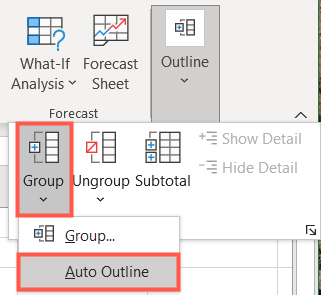 Click Group and then Auto Outline