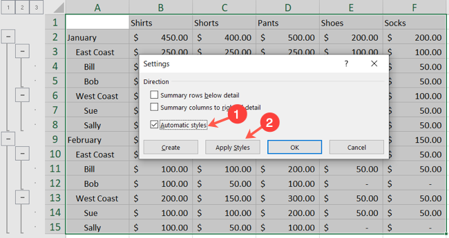 Apply Styles to an Excel Outline