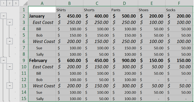 Excel Outline with Styles