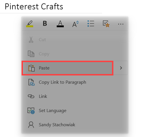 Right-click to Paste the Pinterest URL