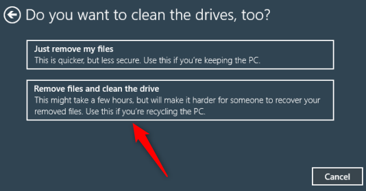 Remove files and clean the drive option