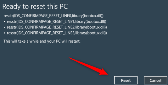 Reset button to factory reset your Windows 10 PC
