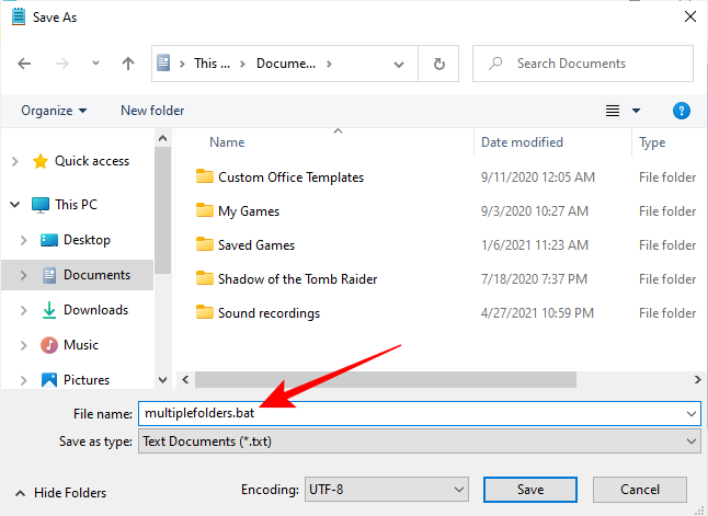 Save As .bat file in Windows Explorer
