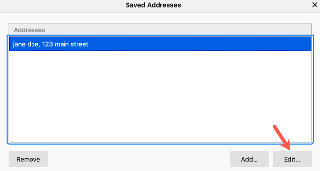 Edit a saved address