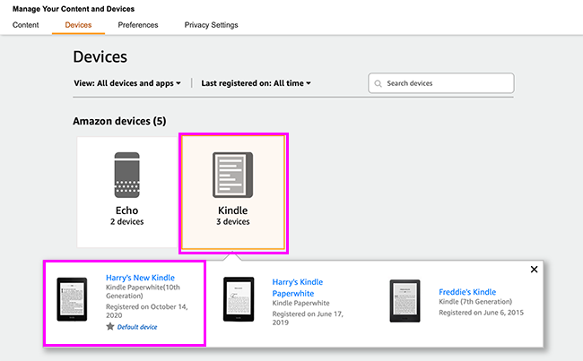 manage amazon devices page