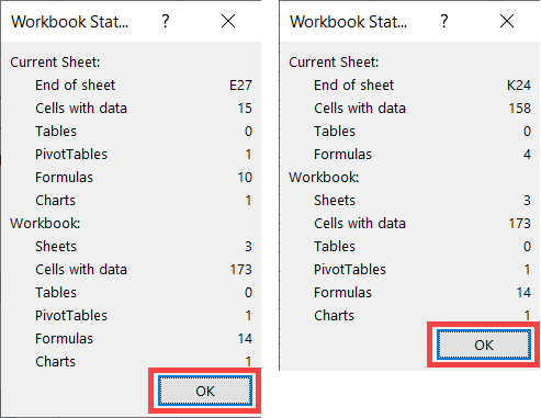 Workbooks Statistics for two sheets