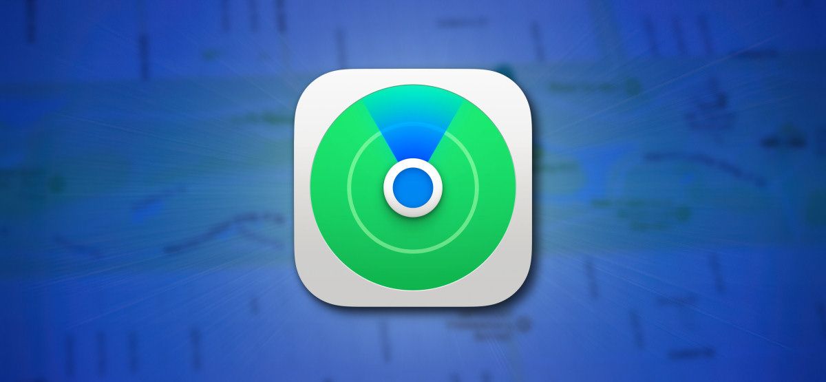 Apple's Find My Icon on a Blue Background with a Map Hero