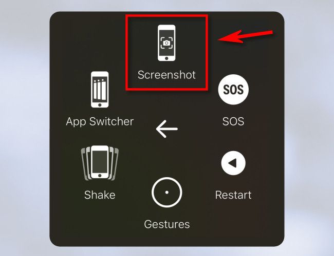 In the AssistiveTouch menu, tap "Screenshot."