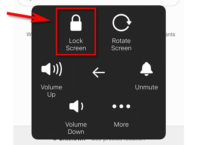 In the AssistiveTouch menu, tap "Lock Screen."