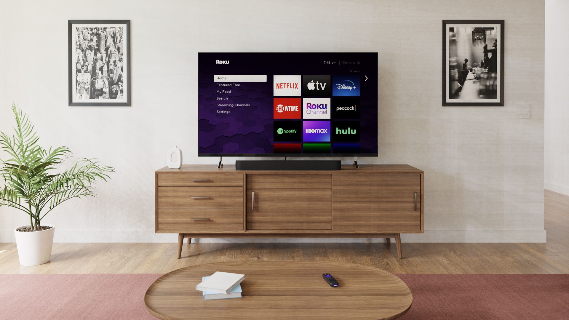 Roku Streambar Pro next to a TV
