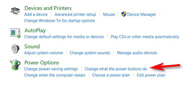In Hardware and Sound, click "Change what the power buttons do."
