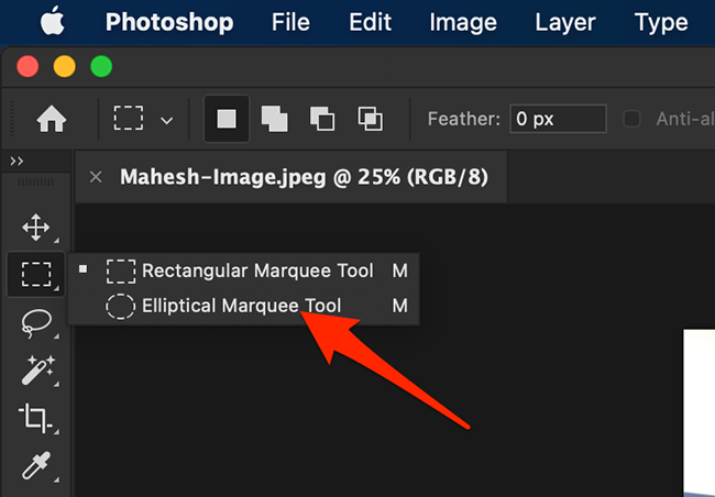 Select the Elliptical Marquee Tool on the Photoshop window