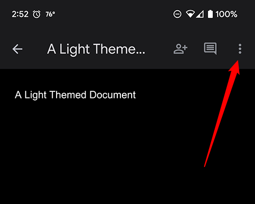 When you have a document open, tap the three vertical dots in the top right-hand corner of the screen. 