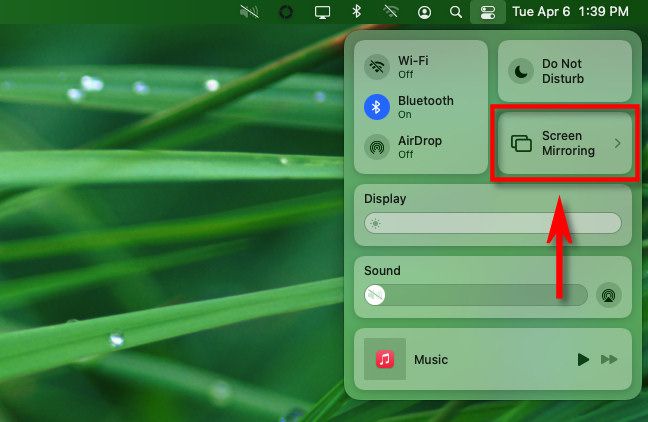 In macOS Control Center, click "Screen Sharing."