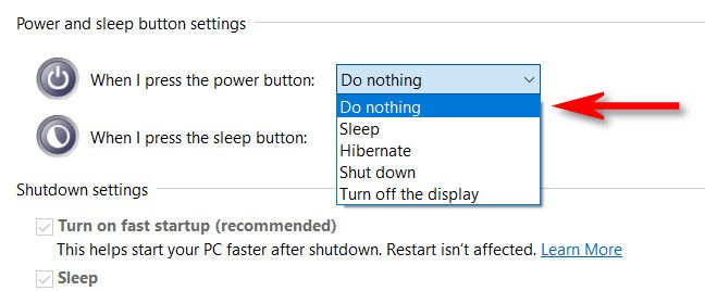 In the drop down menu, choose any option other than "Shut Down."