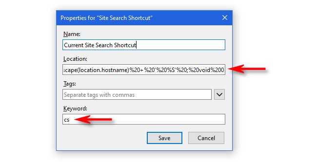 Paste the string in the "Location" box and enter a keyword.