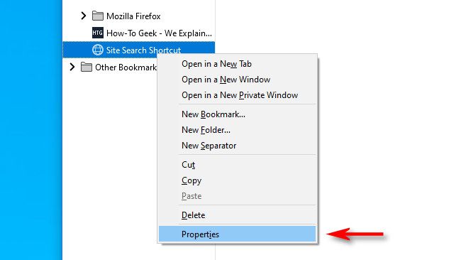 Right-click the bookmark in the bookmarks sidebar and select "Properties."