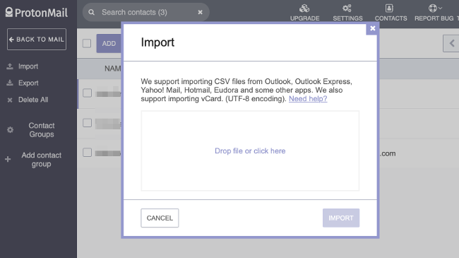 Import Contacts via CSV to ProtonMail