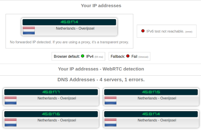 Test result with VPN connected to Netherlands