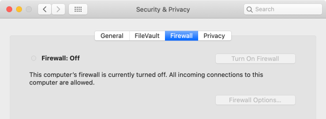 macOS Firewall Disabled