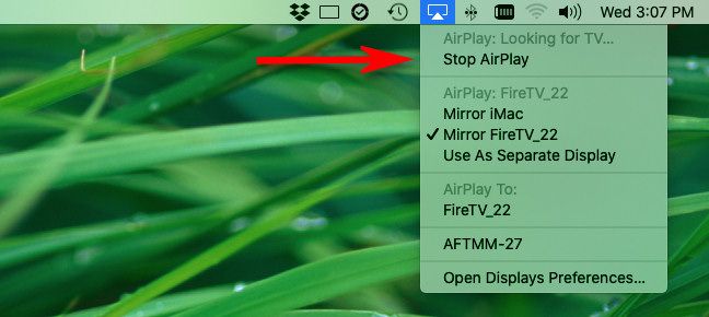To stop screen sharing, click the AirPlay icon and select "Stop AirPlay."