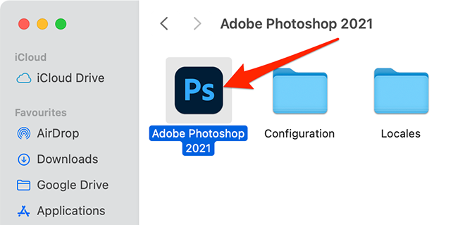 Photoshop in Mac's Applications folder