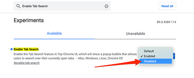 Disable dropdown menu in Chrome's flags menu