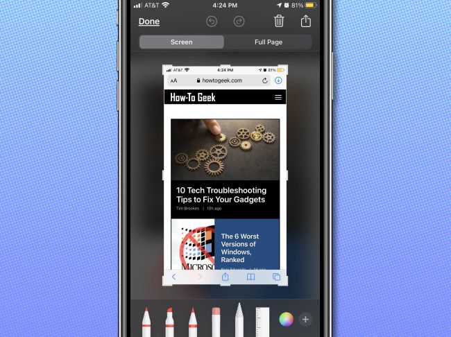 The iPhone screenshot edit screen.