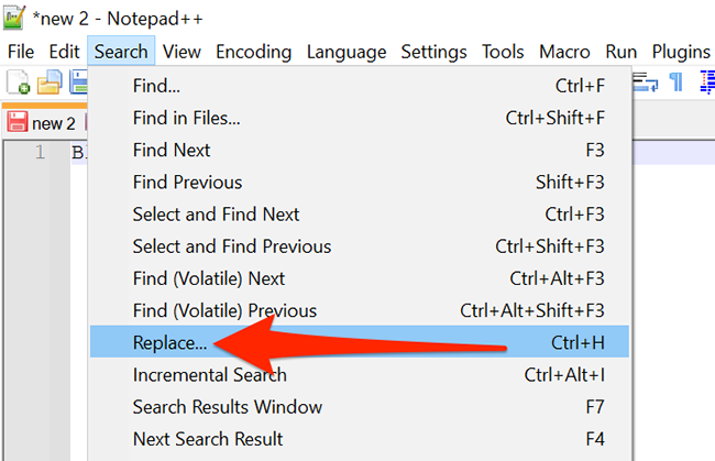 Replace option in Notepad++