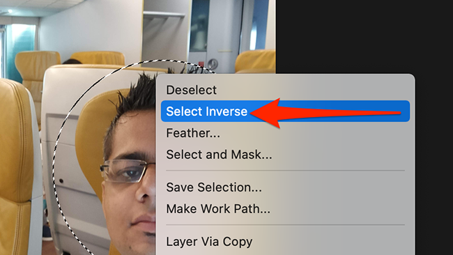 Click Select Inverse from Photoshop's context menu