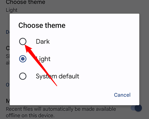 Select &quot;Dark&quot; from the options listed. 