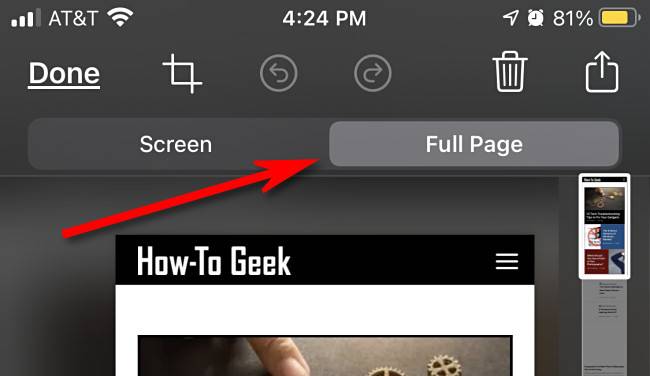 On the image edit page, tap "Full Page."