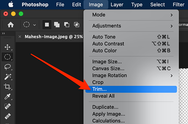 Trim option in Photoshop's Image menu