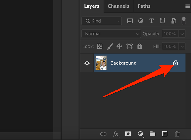 Click the lock icon in the Layers panel on the Photoshop window