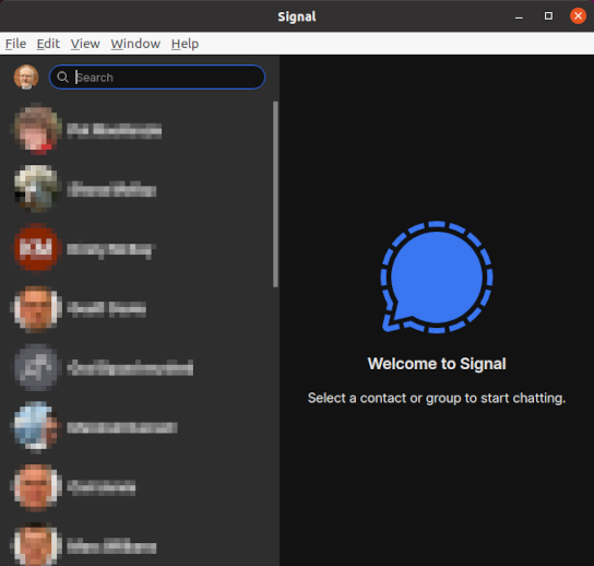 Signal desktop client main window with contacts listed