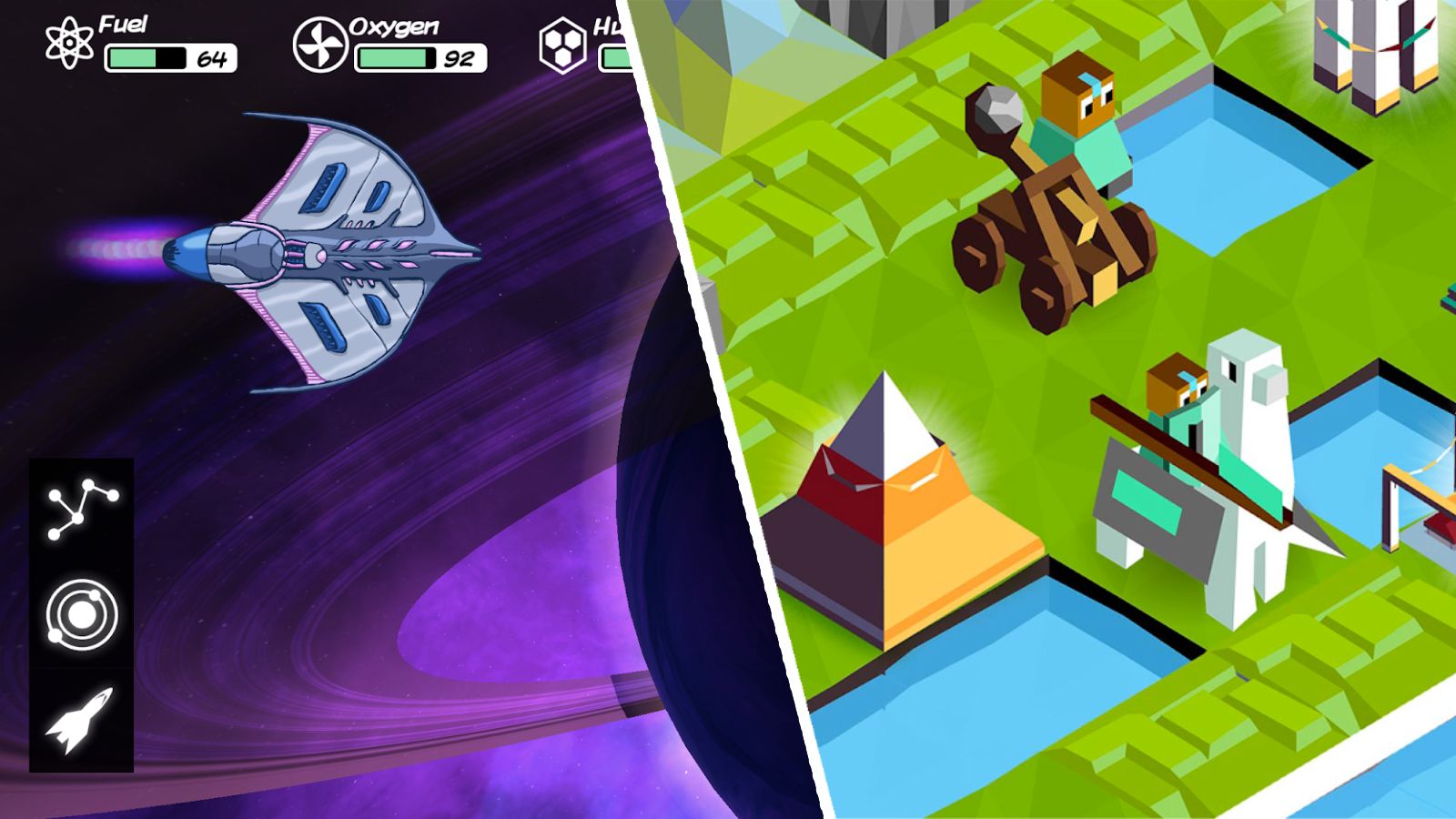 Screenshots of Out There and Battle of Polytopia in a collage