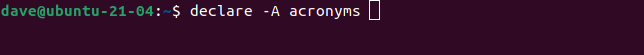 declare -A acronyms in a terminal window